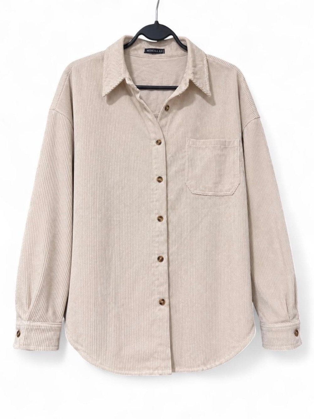 MIHOLL Women’s Cream Corduroy Button Down Shirt Shacket Size Small